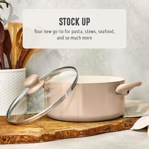 5QT Ceramic Nonstick Stockpot with Lid (5 Quarts / Beige Taupe)