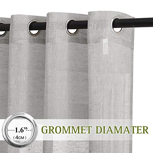 Sheer Linen Bedroom Window Curtains 84 inches Length (52"W x 84"L (Pack of 2) / Grey)