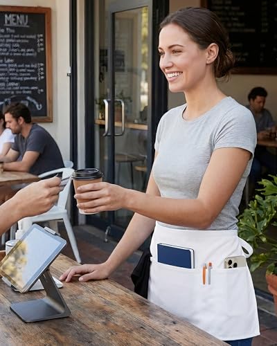 12 Pcs Server Aprons with 4 Pockets (12 Pack Waitress Apron for Women-white)