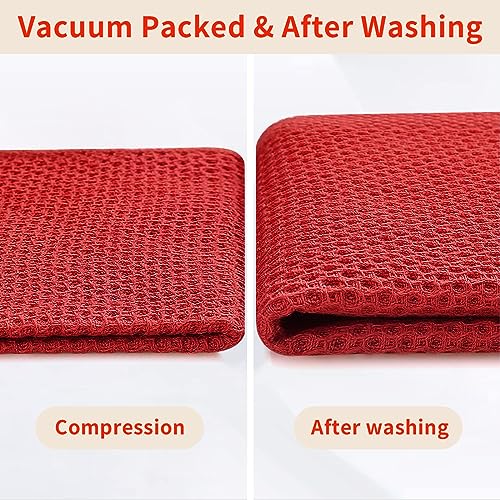 100% Cotton Waffle Weave Kitchen Dish Cloths 8 (Red / 12 X 12 - 8 Pack)