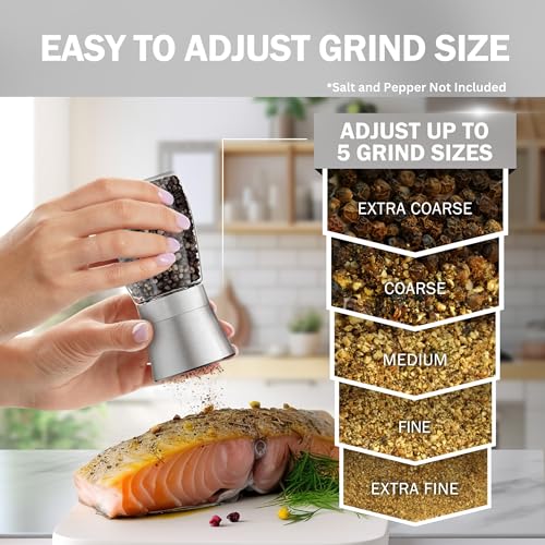 Original Stainless Steel Sea Salt and Pepper Grinder Set of 2 (2pk / Clear Glass)