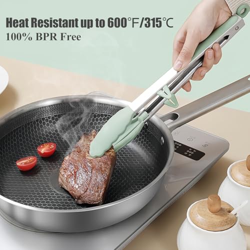 Kitchen Tongs for Cooking with Silicone Tips (Green)