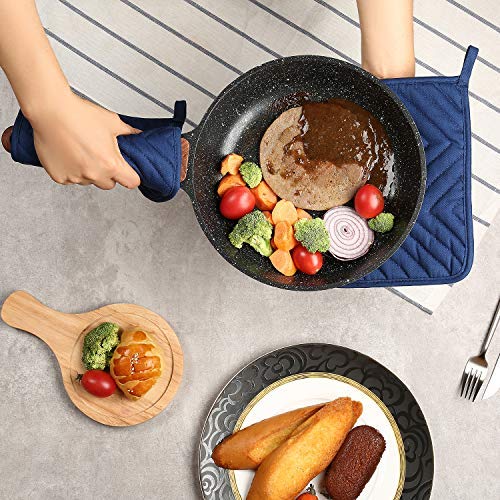 Oven Pot Holder with Pocket Cotton Heat Resistant Coaster Potholder Kitchen Hot Pad Oven Mitts for Cooking and Baking Square 7"x9" (Blue / 5 Count - Cotton)