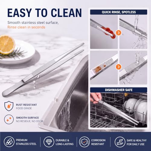 4 Packs 10 Inch Cooking Tweezers Bar Kitchen Tongs (10 Inch / Silver)