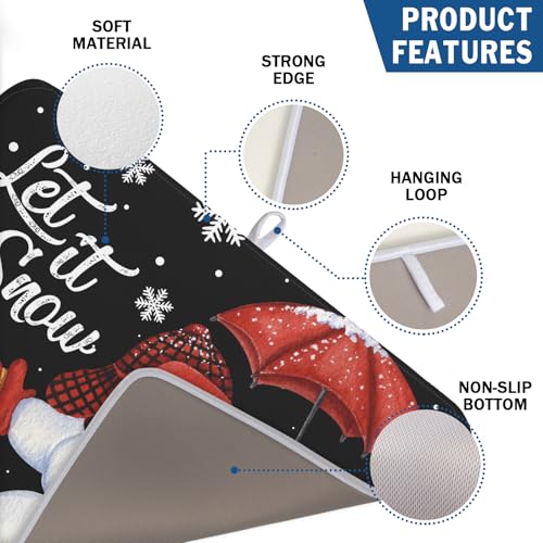 Black Snowman Dish Drying Mats for Kitchen Counter (Let It Snow / 18" x 24")