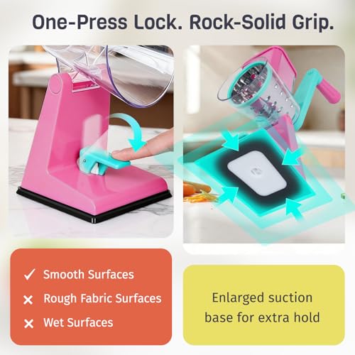 Upgraded Rotary Cheese Grater with 3 Interchangeable Stainless Steel Drums (Rose-red & Green)