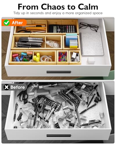 Bamboo Drawer Organizer Set (12 Compartments)