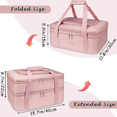 Quilted Double Decker Casserole Carrier (Pink / 15.7 x 11.8x 8.7inch)