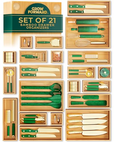 Bamboo Drawer Organizer Boxes (21-Piece)