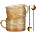 Vintage Glass Coffee Mugs with Spoon (Amber)