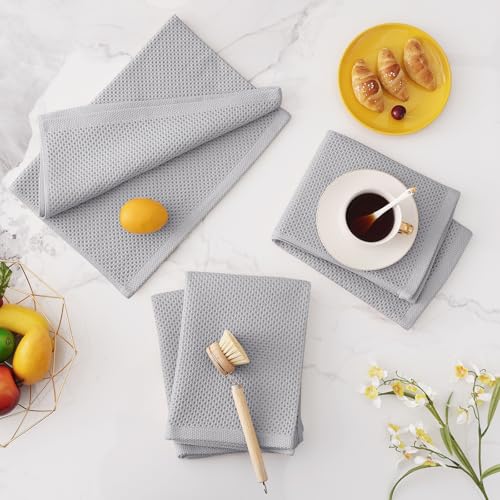 100% Cotton Oversized Waffle Weave Kitchen Towels 6 (Light Gray / 20 X 28 - 6 Pack)