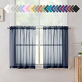 Aiyufneg Small Sheer Tier Curtains Half Kitchen Curtain Sheers (40"W x 24"L (Pack of 2) / Navy Blue)