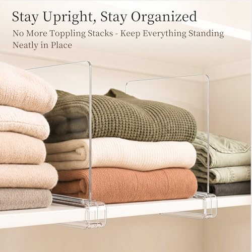 Shelf Dividers Purse Organizer for Closet (Standard: 8" Tall X 12" Deep / Clear:6-pack)