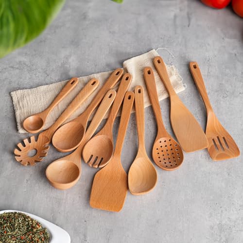 11 PCS WOSPONFAN Kitchen Utensils Set (11 pieces (Beech))