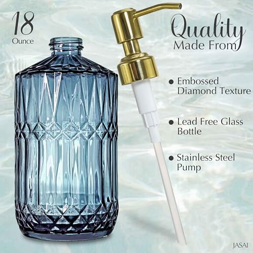 18Oz Blue Glass Soap Dispenser with Golden Pump for Dish Soap (Blue-golden Pump / 1Pack)