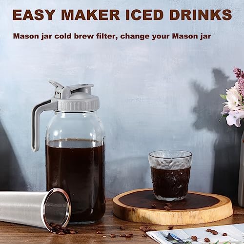 Cold Brew Coffee Filter with Pour Spout Lid for 32 OZ Wide Mouth Mason Jar (32oz mason jar filter with lid)