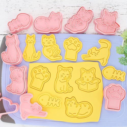 8 Pcs Cookie Cutters Set 3D Holiday Cookie Cutters for Party Baking Decoration (Cats (8 Pcs))