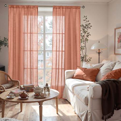Terracotta Linen Curtains 60 X 84 Inch Length (Terracotta / 60"W x 84"L (Pack of 2))