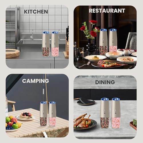 Rechargeable Gravity Salt Pepper Grinder Set (Rechargeable/2pcs/Khaki)