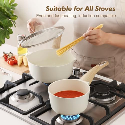 Ceramic Nonstick Sauce Pan with Lid (Ceramic White / 1.5 Quarts)