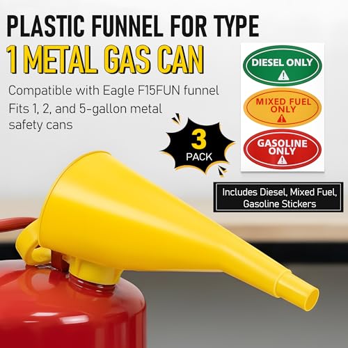 Plastic Gas Can Funnel Compatible with Eagle F15FUN (Yellow)
