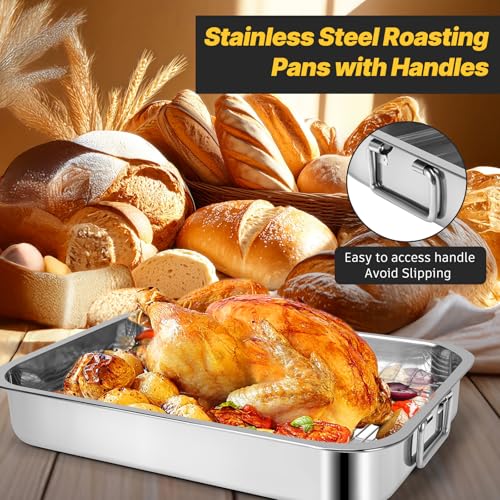 15.5" Stainless Steel Roasting Pans with Handles (15.5")