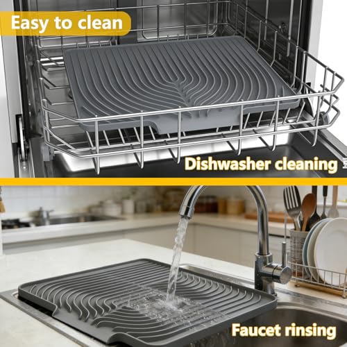 DIsh Drying Mat for Kitchen Counter (20×15.7inch Extra Large / Gray)