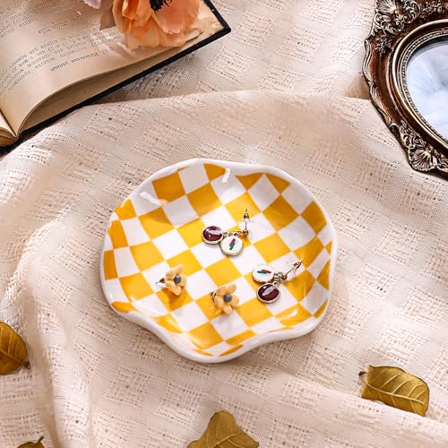 Orange Checkerboard Ceramic Jewelry Tray (Orange)