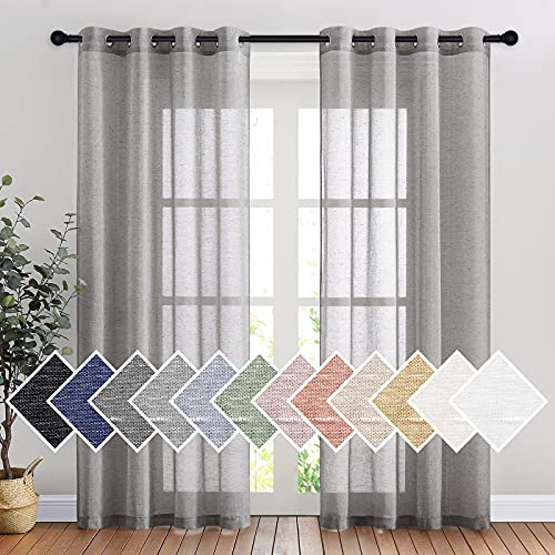 Sheer Curtains Flax Texture for Bedroom (52"W x 84"L (Pack of 2) / Charcoal Grey)