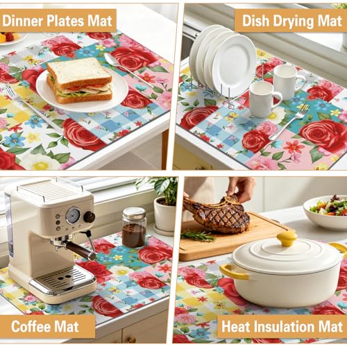 Kitchen Countertop Dish Drying Mat (Flower-2-1 / 23" x 15")