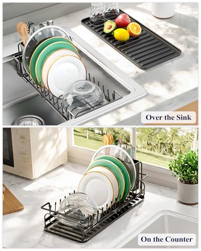Expandable Dish Rack for Kitchen Counter (Black / 14.0"-20.9" x 6.3" x 8.0")