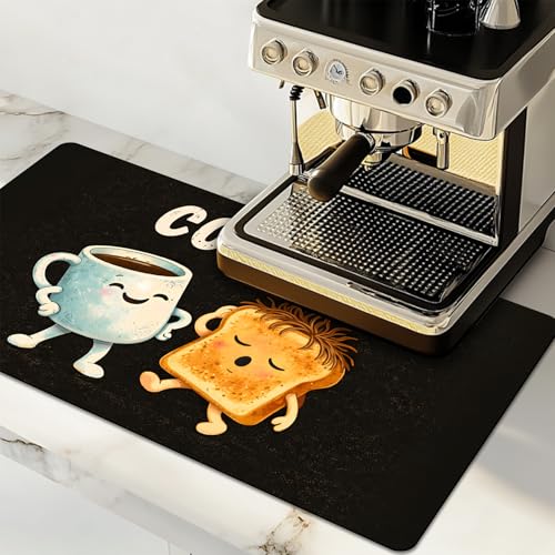 Dish Drying Mat Large Coffee Mat Absorbent Drying Mat for Kitchen Counter Coffee Bar Accessories 32"x 17" (Coffee and Bread 2)