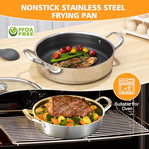 Stainless Steel Saute Pan 12 inch Deep Frying Pan (Stainless-steel / 12inch)