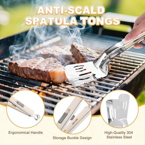 Spatula Tongs (White Handle, Silver Tone)