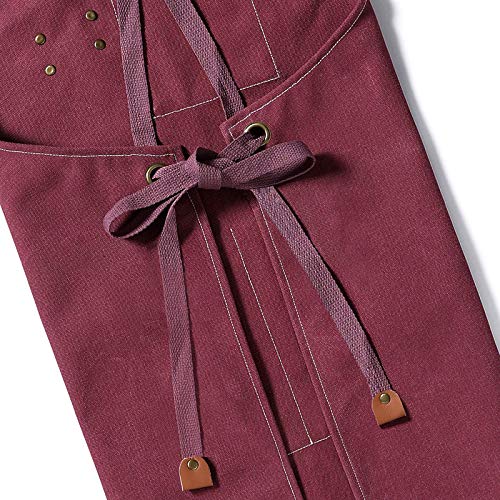 Chef Aprons for Men Women with Oversized Pockets (Dark Red)