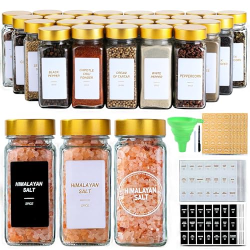 36 Gold Spice Jars with Labels
