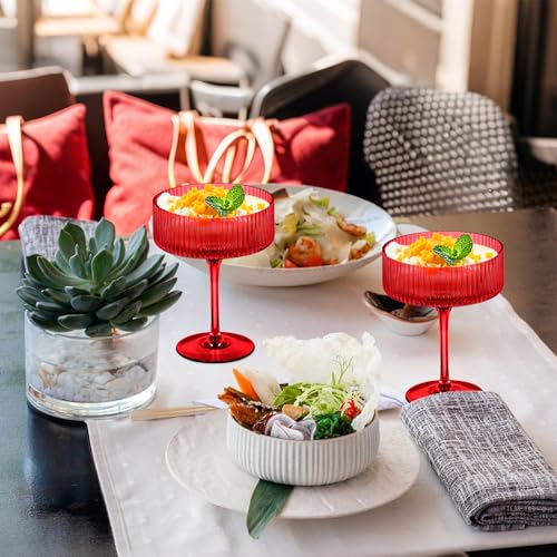 48 Pieces Martini Glasses 10.5oz Plasitc Ribbed Coupe Glasses Champagne Shatterproof Acrylic Vintage Cocktail Glassware Margarita Wine Glasses Disposable Cups for Parties Wedding Anniversary Bar Red (Red / 48 PCS)