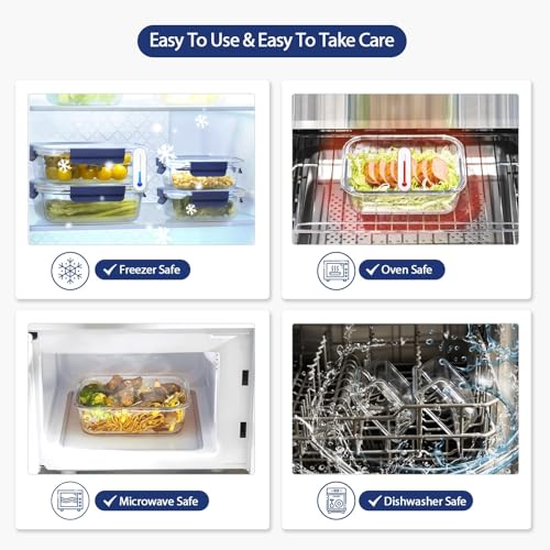 Glass Food Storage Containers with Lids Airtight (Blue)