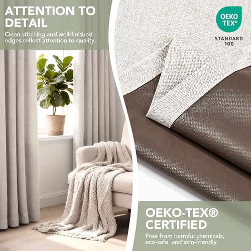 100% Blackout Linen Curtains for Bedroom Living Room 96 Inch Long (Flaxen/100% Blackout / 52"W x 96"L (Pack of 2))