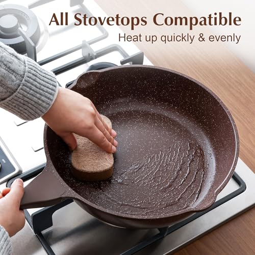 Nonstick Deep Frying Pan Skillet (Toffee Brown / 12-inch/5QT)