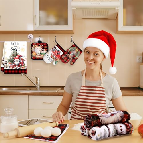 12 Pcs Christmas Kitchen Accessories Set Red Black Check Style (Red and Black Stripes)