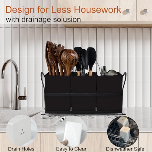 Large Drainage Kitchen Utensil Holder (Black / Extra Large (14.5"D x 4.5"W x 7.25"H）)