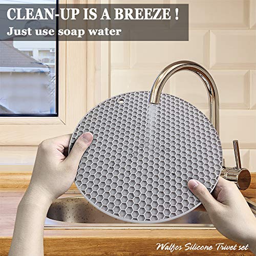 Silicone Trivet Mats (7+9in, 4 Nordic Grey Round)