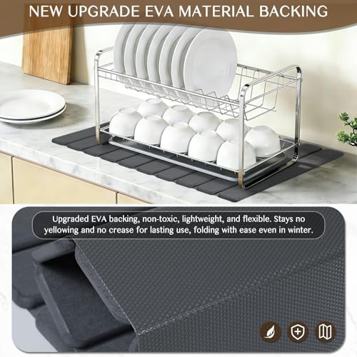 Large Stone Dish Drying Mat for Kitchen Counter (Pure Gray / 24" x 16")