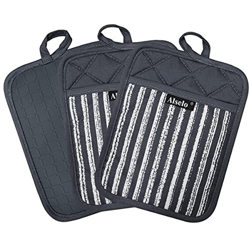 Silicone Pot Holders Set of 3 Heat Resistant & Non Slip Potholders (Gray)