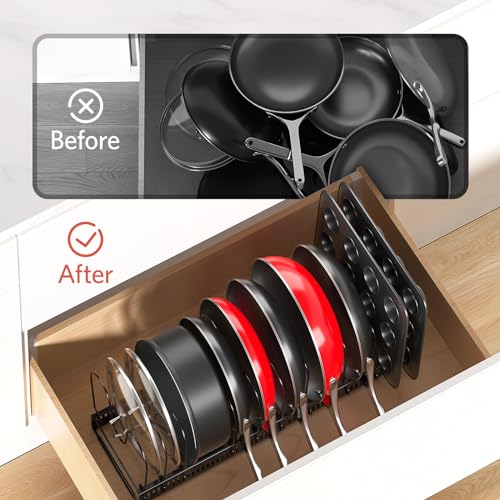 Pots and Pans Organizer under Cabinet (Black / 12 Dividers)