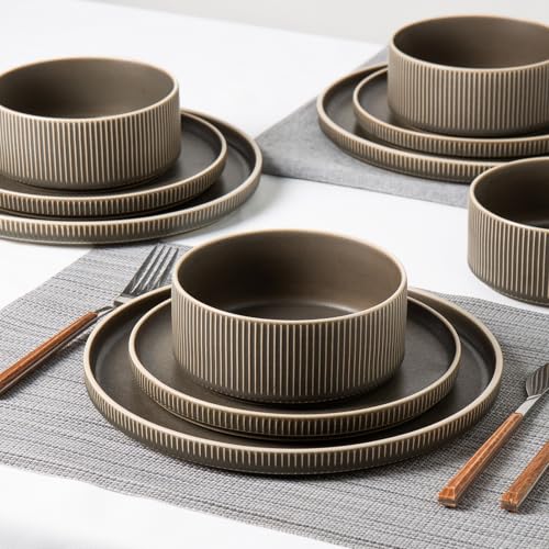Stoneware Dinnerware Sets for 4 (Matte Green / 4-Set(12pcs))