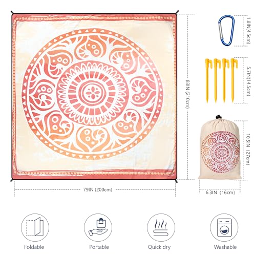 Waterproof Sandproof Beach Blanket Mat for 1 (79" X 83"（1~3 person） / Mandala - Orange Yellow)