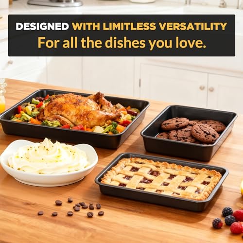 3 Piece Heavy Duty Carbon Steel Baking Sheets Set Non (Black)