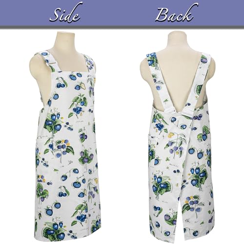 Apron Dress for Women with Pockets (Blueberry)